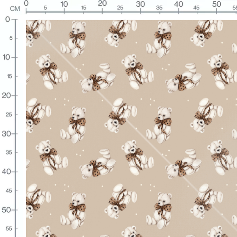 Tissu - Oursons blancs sur fond beige