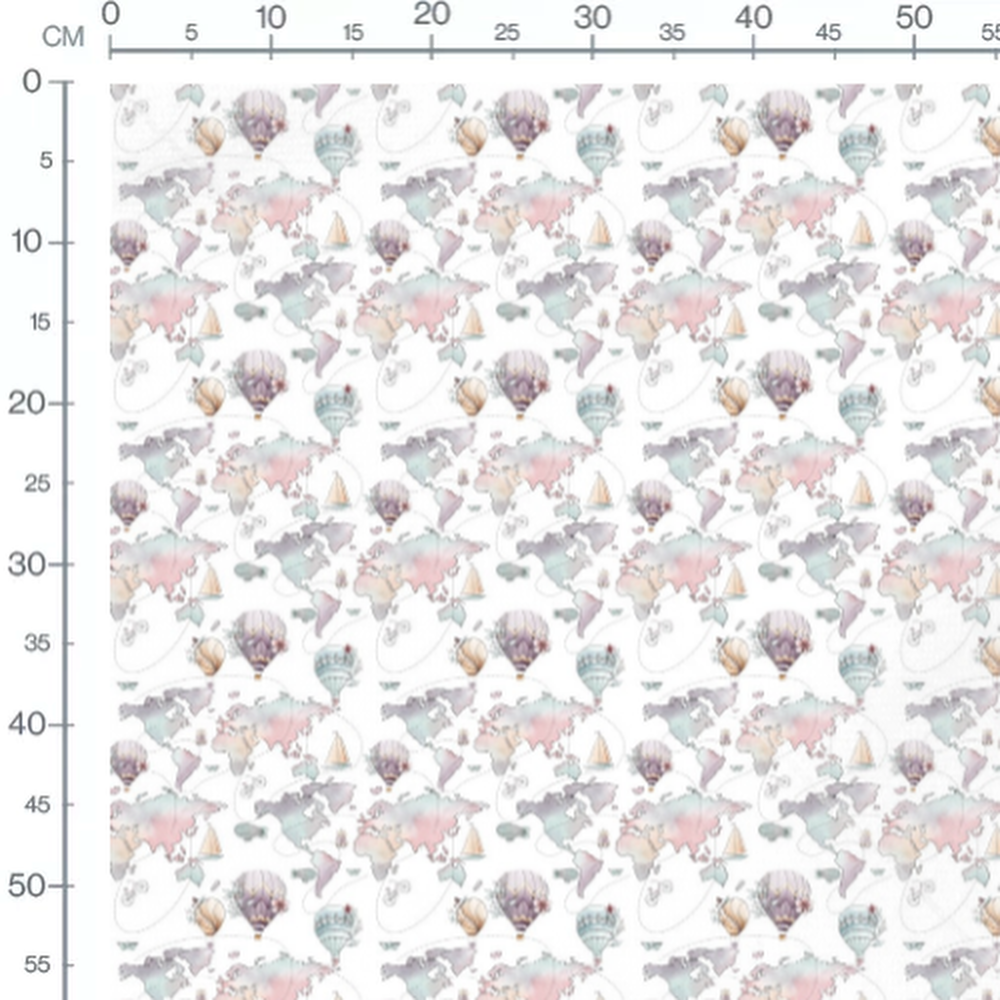 Tissu - Moutons et montgolfières pastel