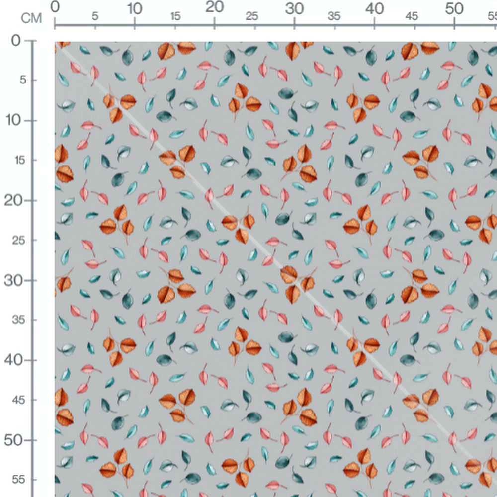 Tissu - Feuilles multicolores sur gris
