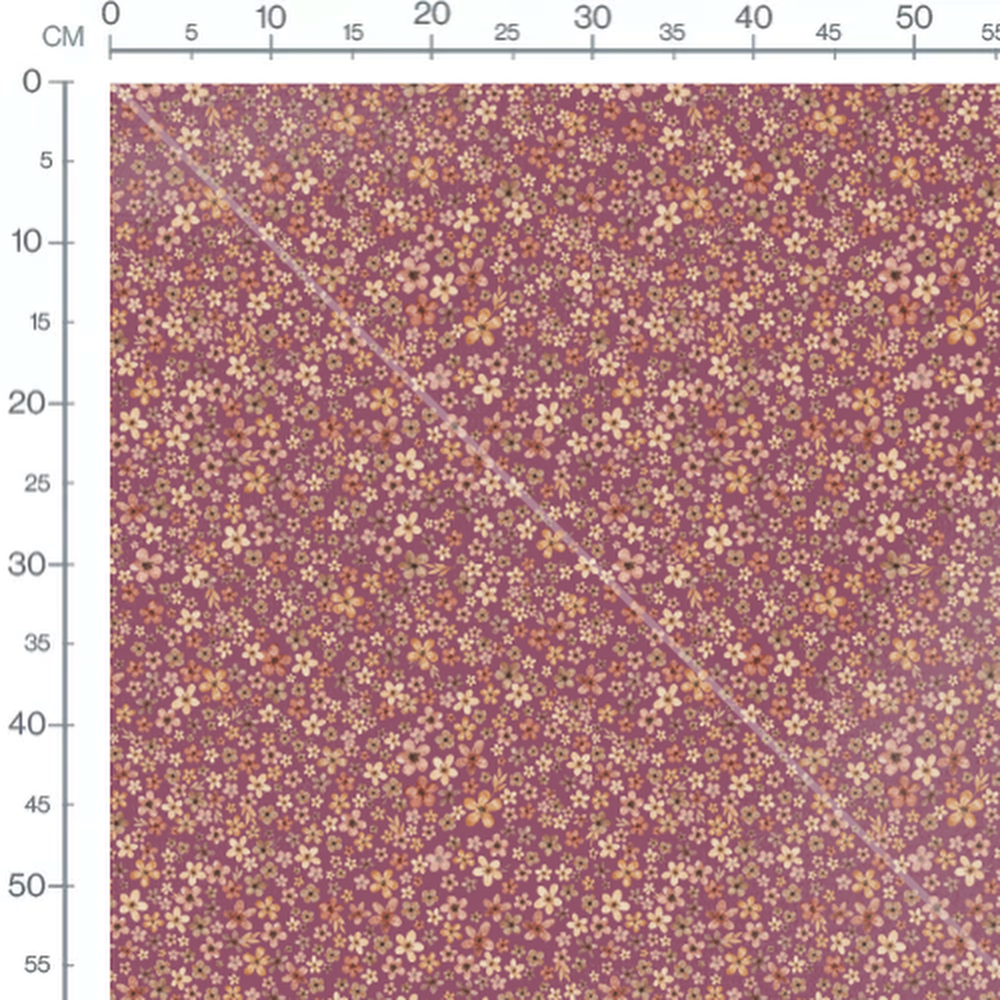 Tissu - Fleurs roses et jaunes prune