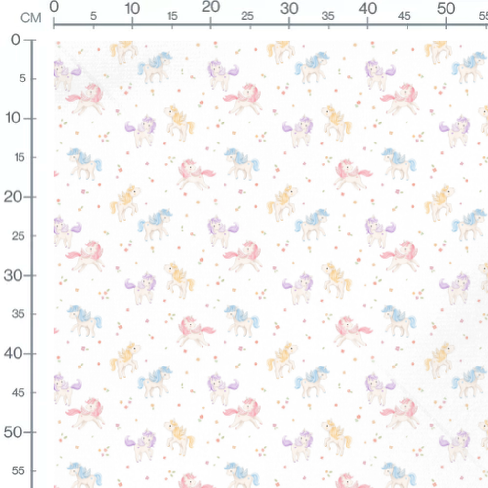 Tissu - Licornes pastel et fleurs blanches