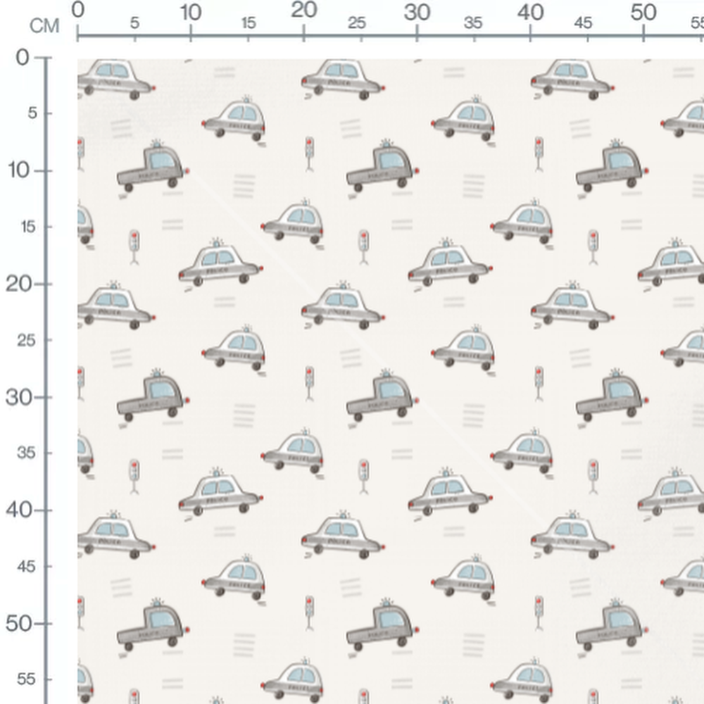 Tissu - Voitures de police grises et bleues