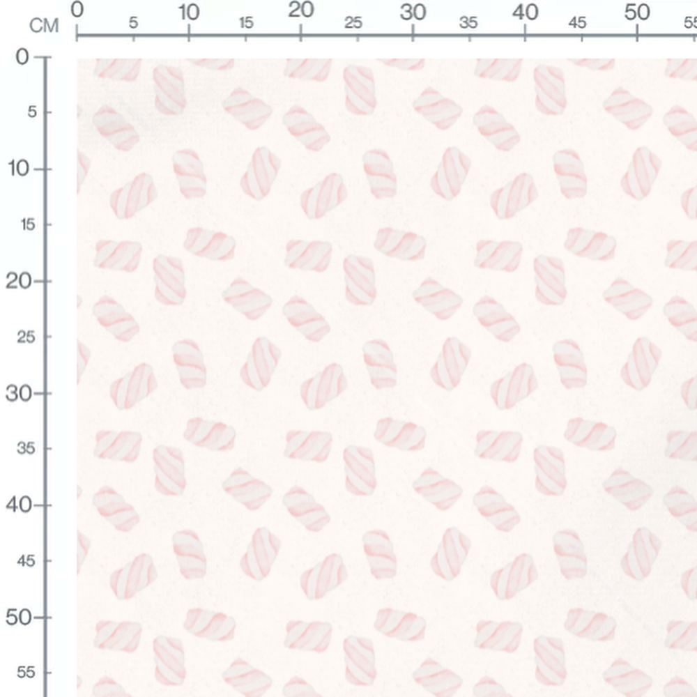 Tissu - Guimauves roses sur blanc