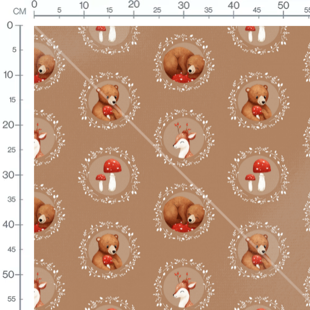 Tissu - Ours et lapin sur beige