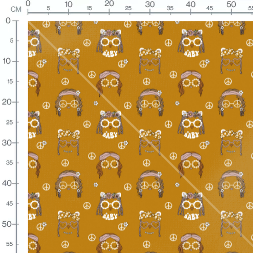 Tissu - Animaux hippies sur fond ocre