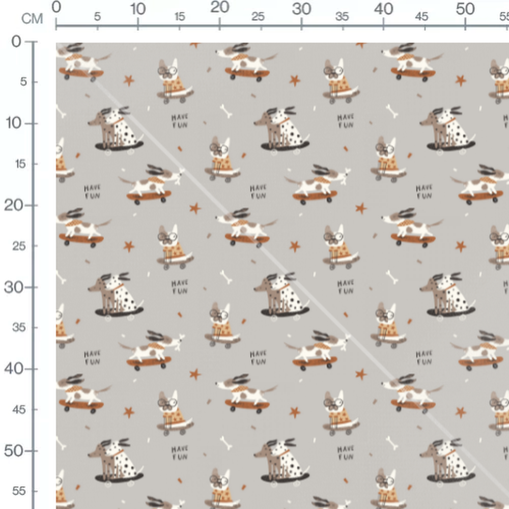 Tissu - Chiens sur skateboards gris