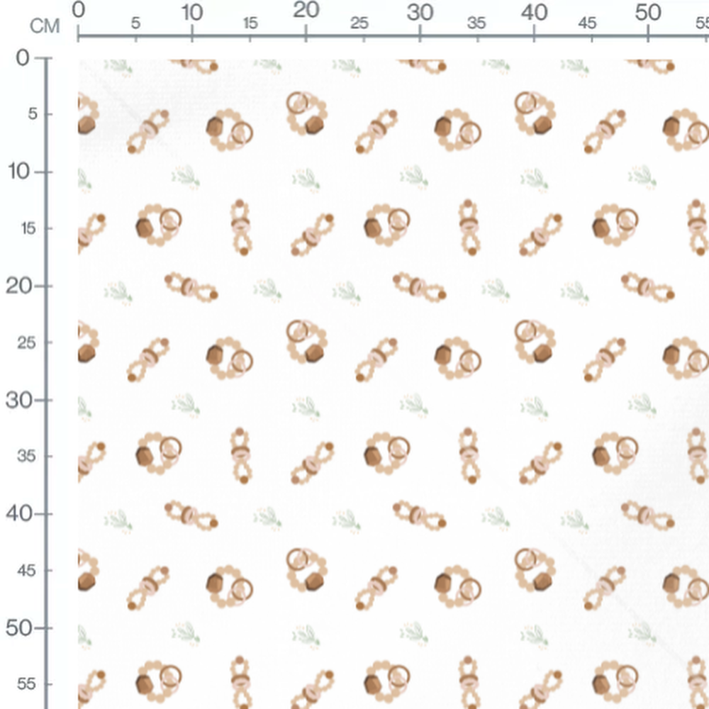 Tissu - Bijoux et feuillages verts