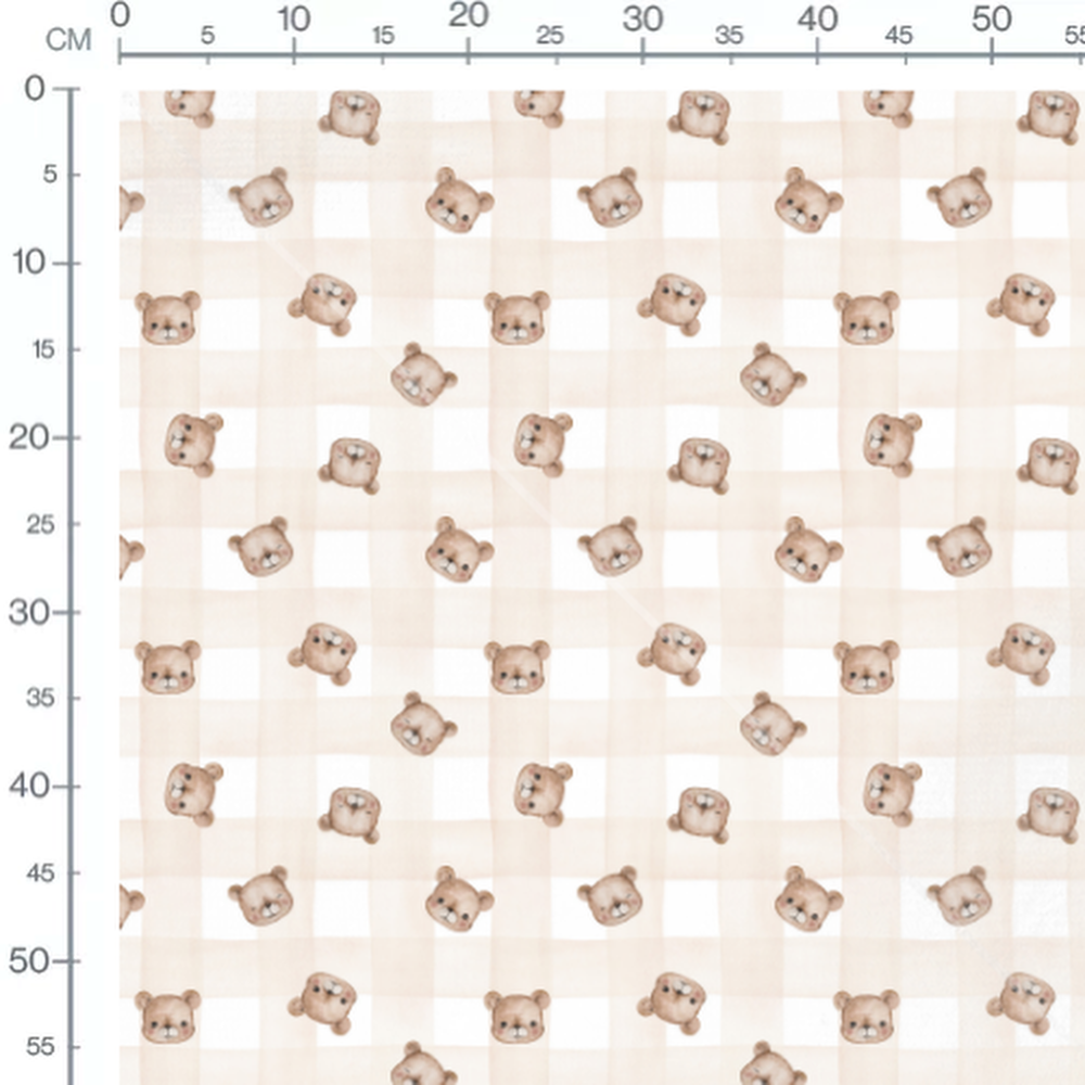 Tissu - Oursons marron clair sur beige 2