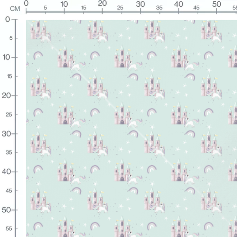 Tissu - Licornes et châteaux pastel