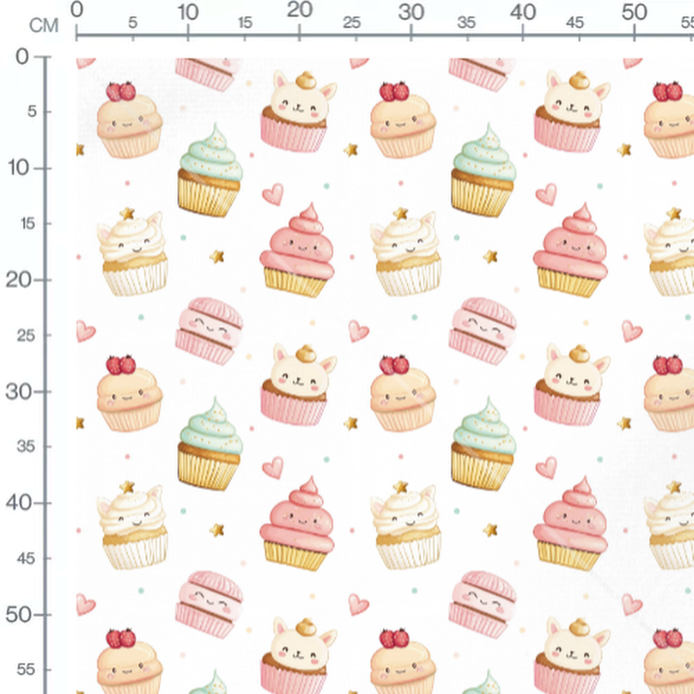 Tissu - Cupcakes et étoiles souriants