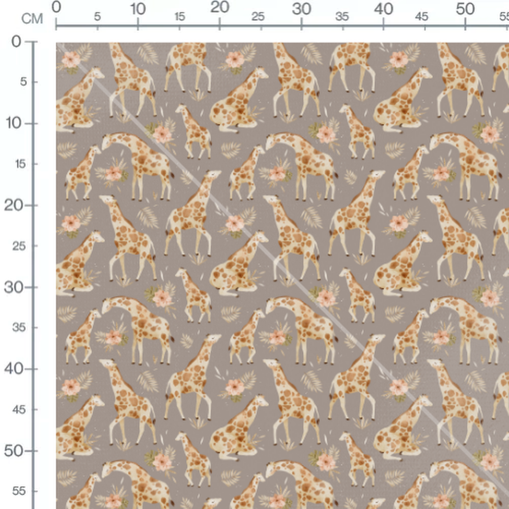 Tissu - Girafes et fleurs pastel