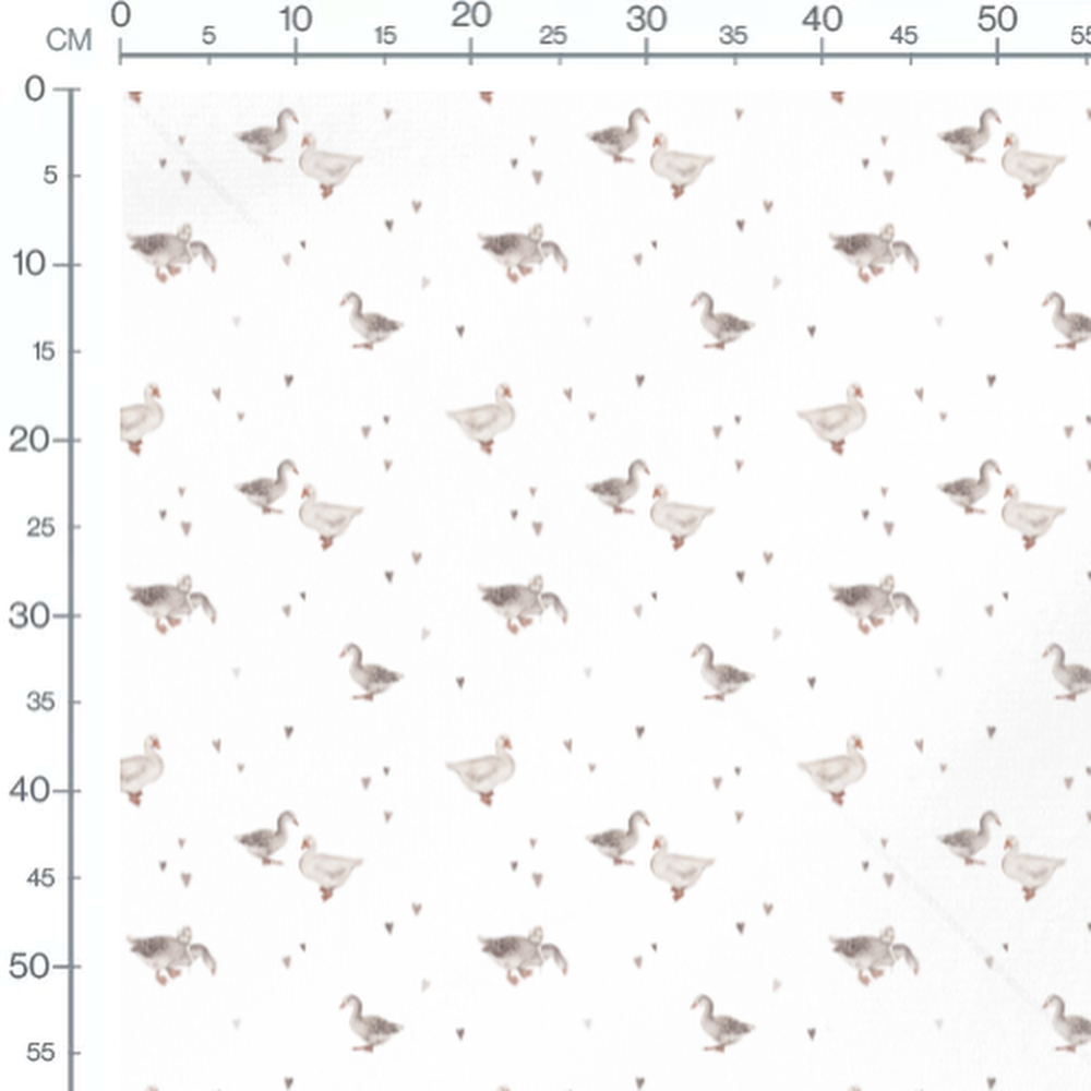 Tissu - Oies et cœurs marron