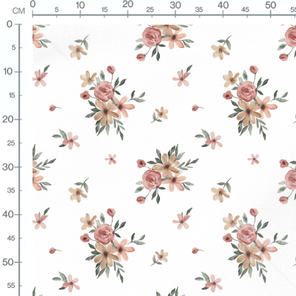 Tissu - Fleurs aquarelle roses et beiges