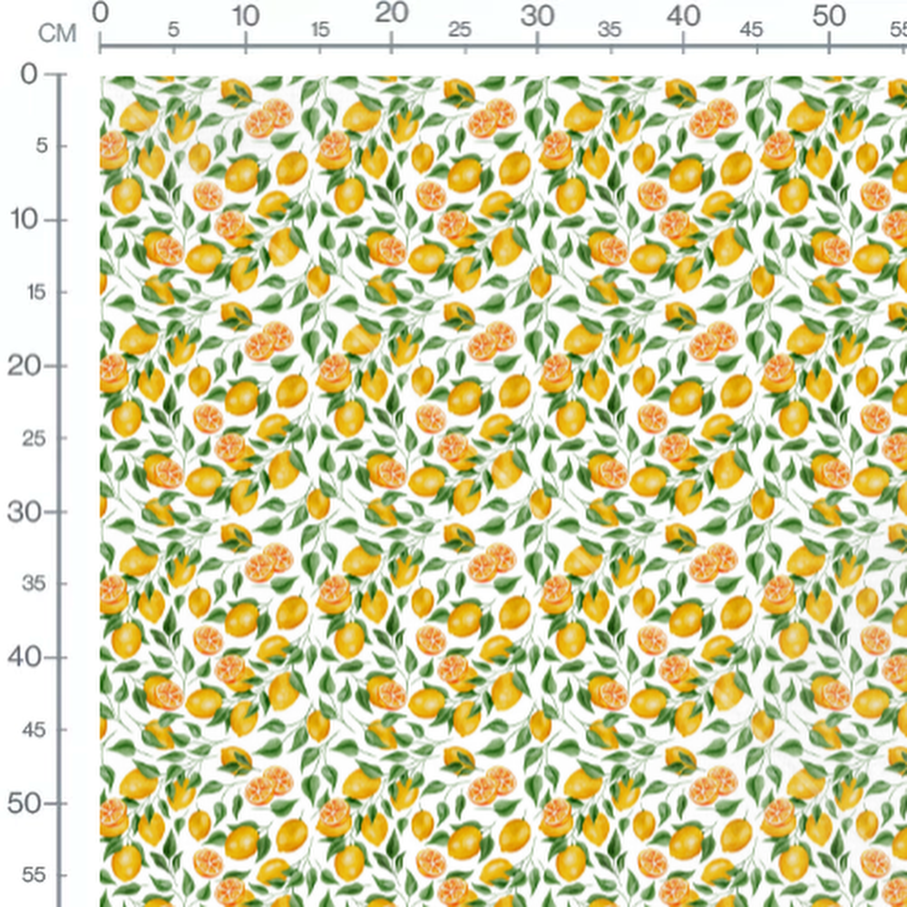 Tissu - Citrons et oranges sur blanc