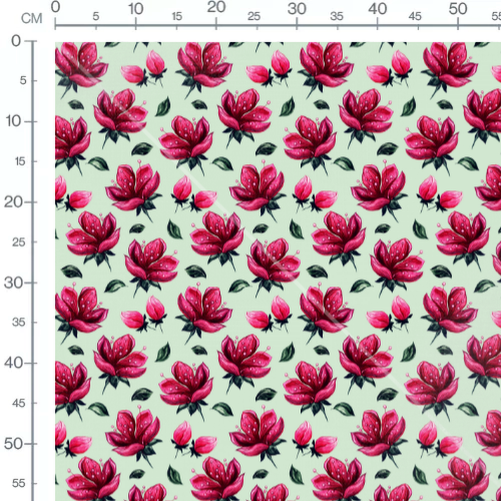 Tissu - Fleurs roses et feuilles vertes 5