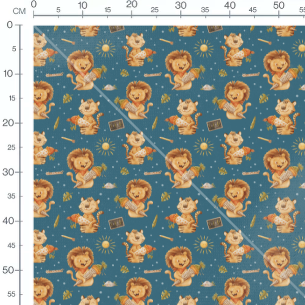 Tissu - Lions et tigres en fête bleue