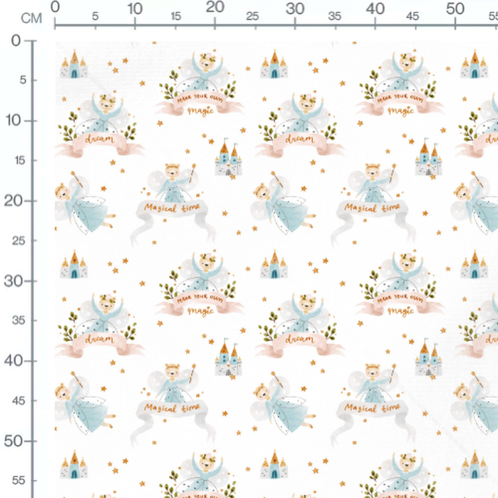 Tissu - Fées bleues et étoiles dorées