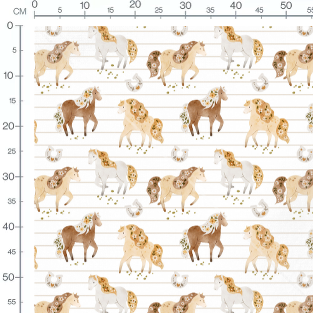 Tissu - Chevaux rayés et fleuris