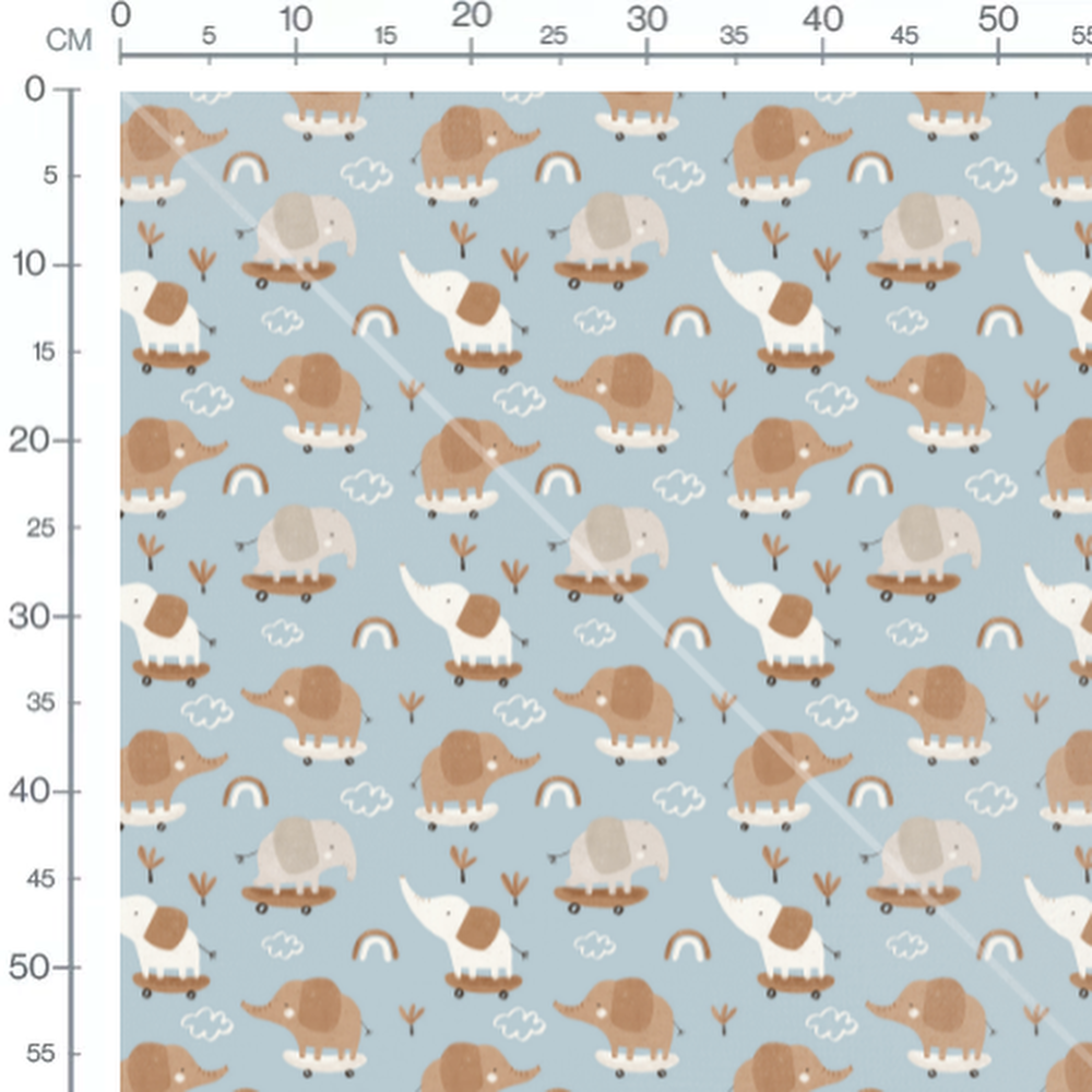 Tissu - Éléphants joyeux sur bleu