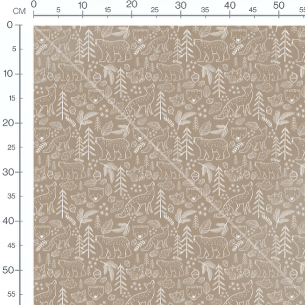 Tissu - Animaux et feuilles blanches