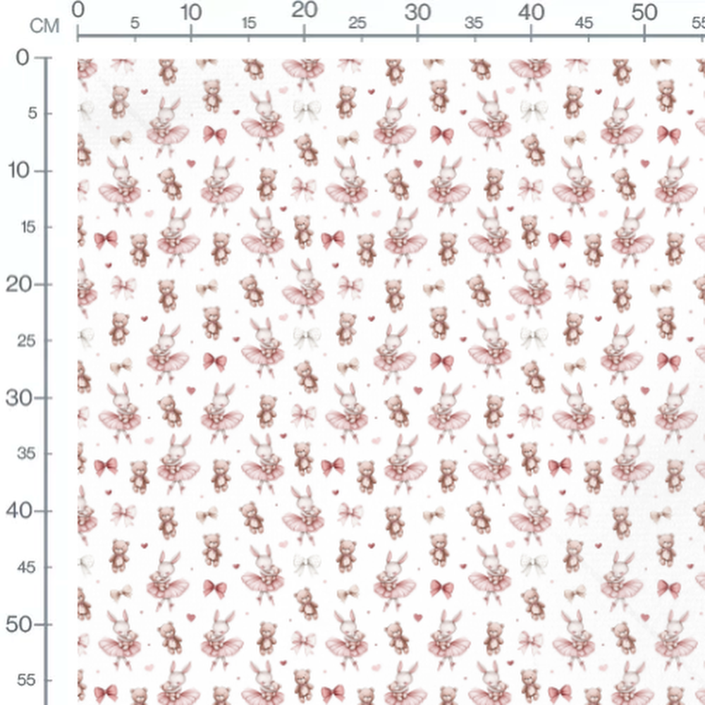 Tissu - Lapins et oursons sur blanc