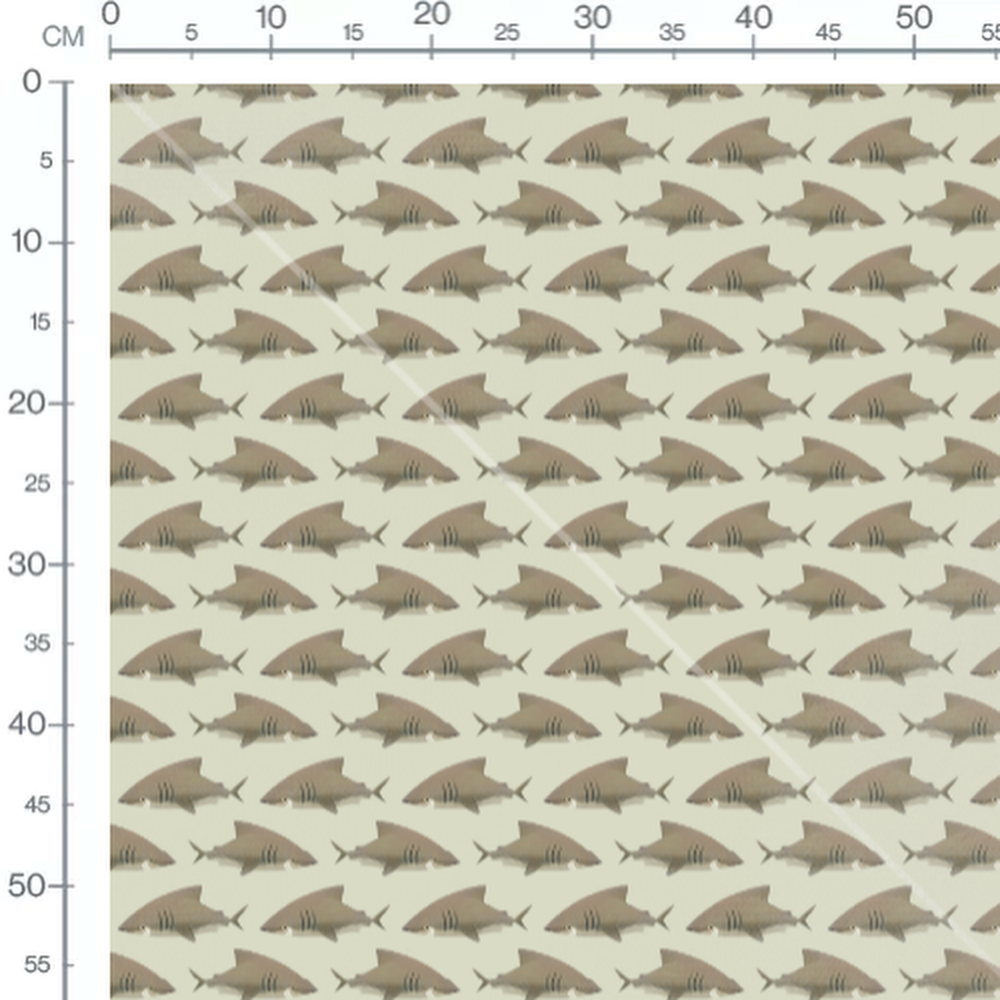 Tissu - Requins gris sur fond beige
