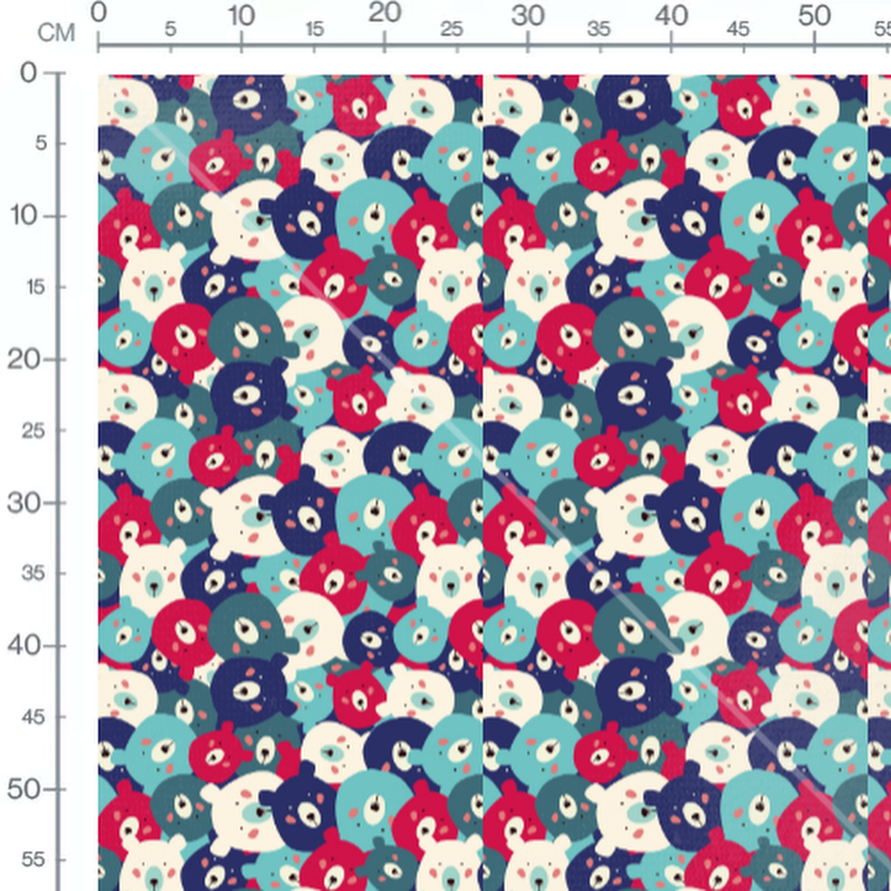 Tissu - Motif ours multicolores