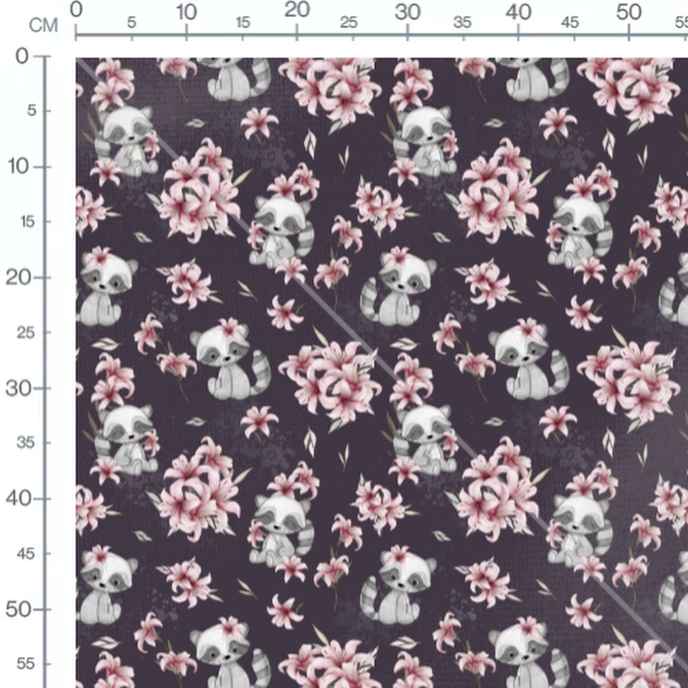 Tissu - Raton laveur sur fond violet