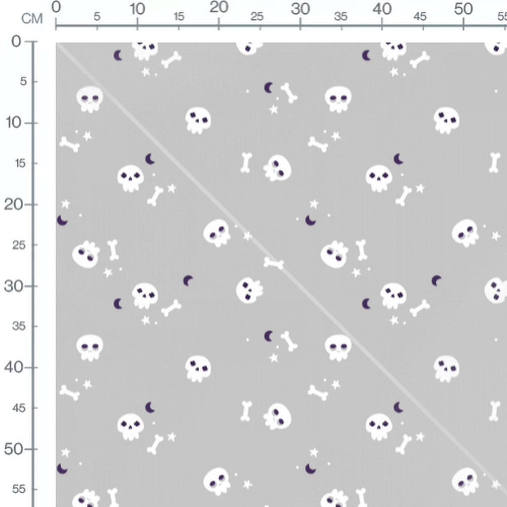 Tissu - Crânes et os sur fond gris