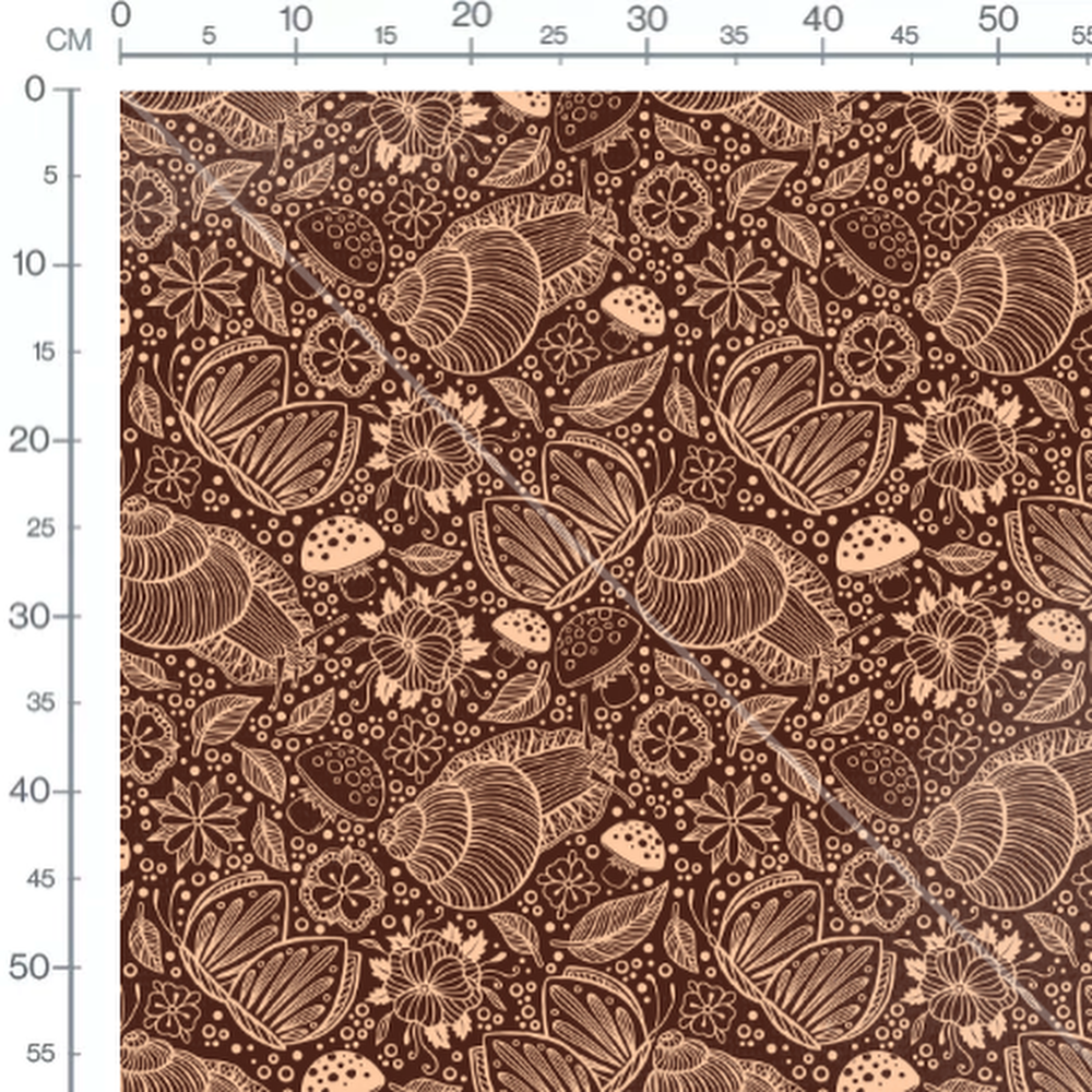 Tissu - Motifs forestiers beige sur brun