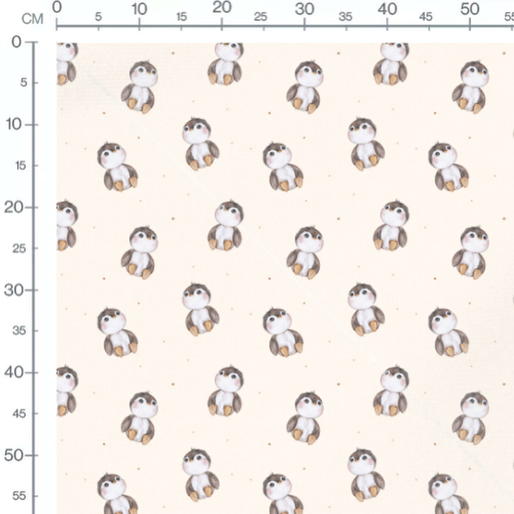 Tissu - Pingouins marron sur crème