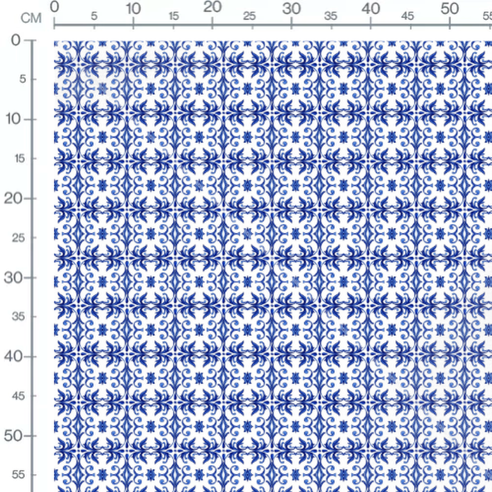 Tissu - Fleurs bleues stylisées