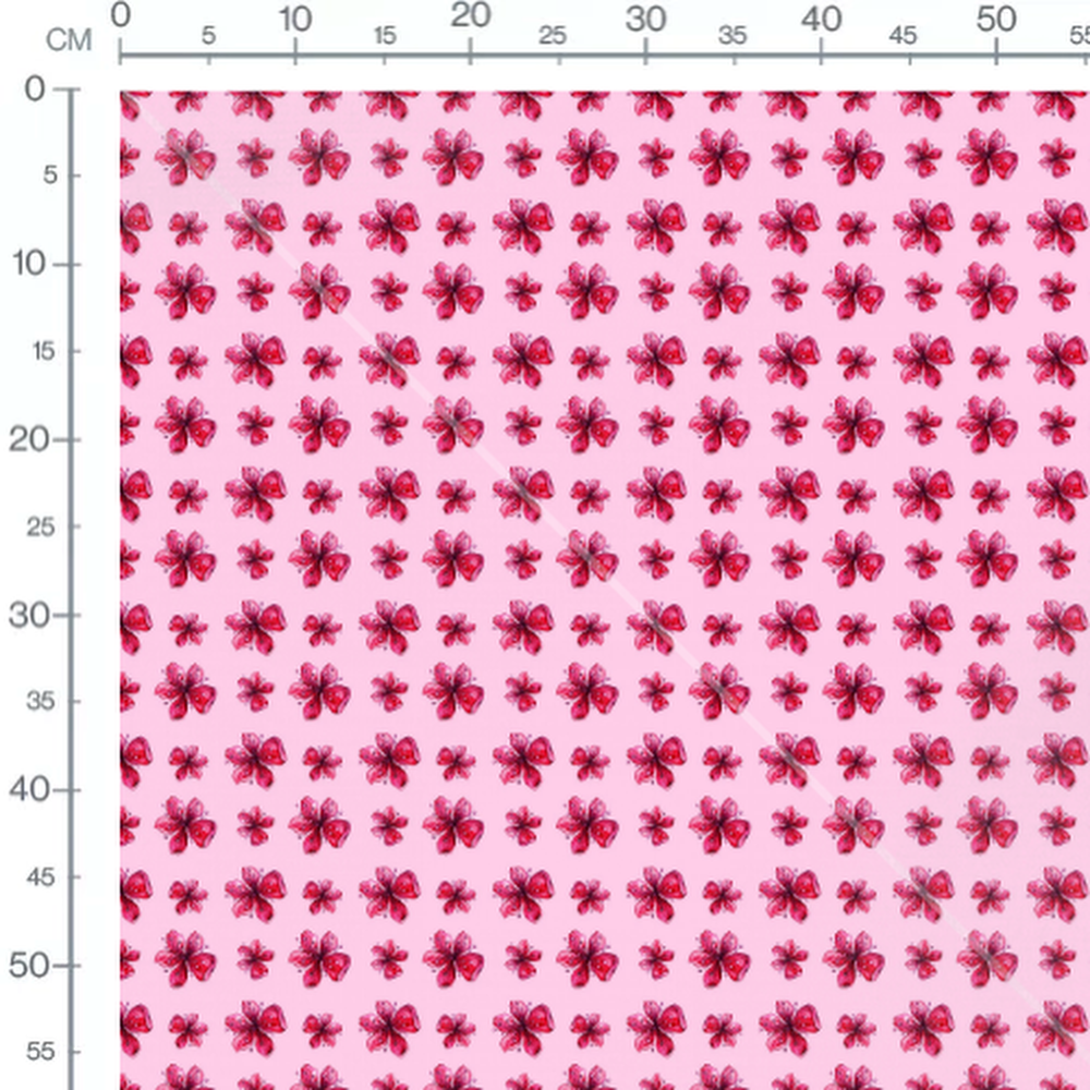 Tissu - Papillons rouges sur rose