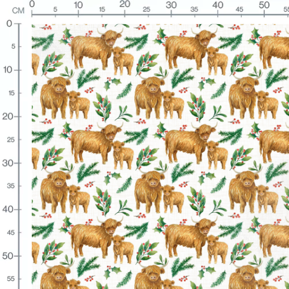 Tissu - Vaches et houx aquarelle