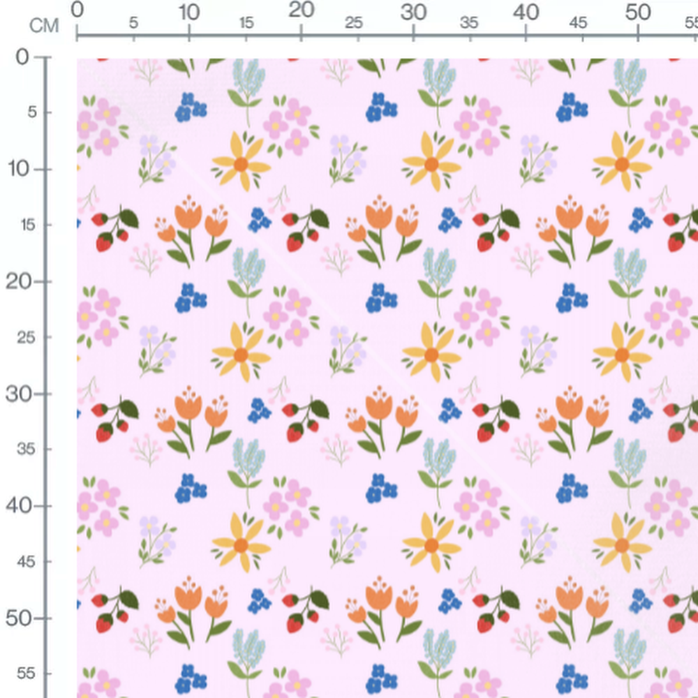 Tissu - Fleurs multicolores sur fond rose