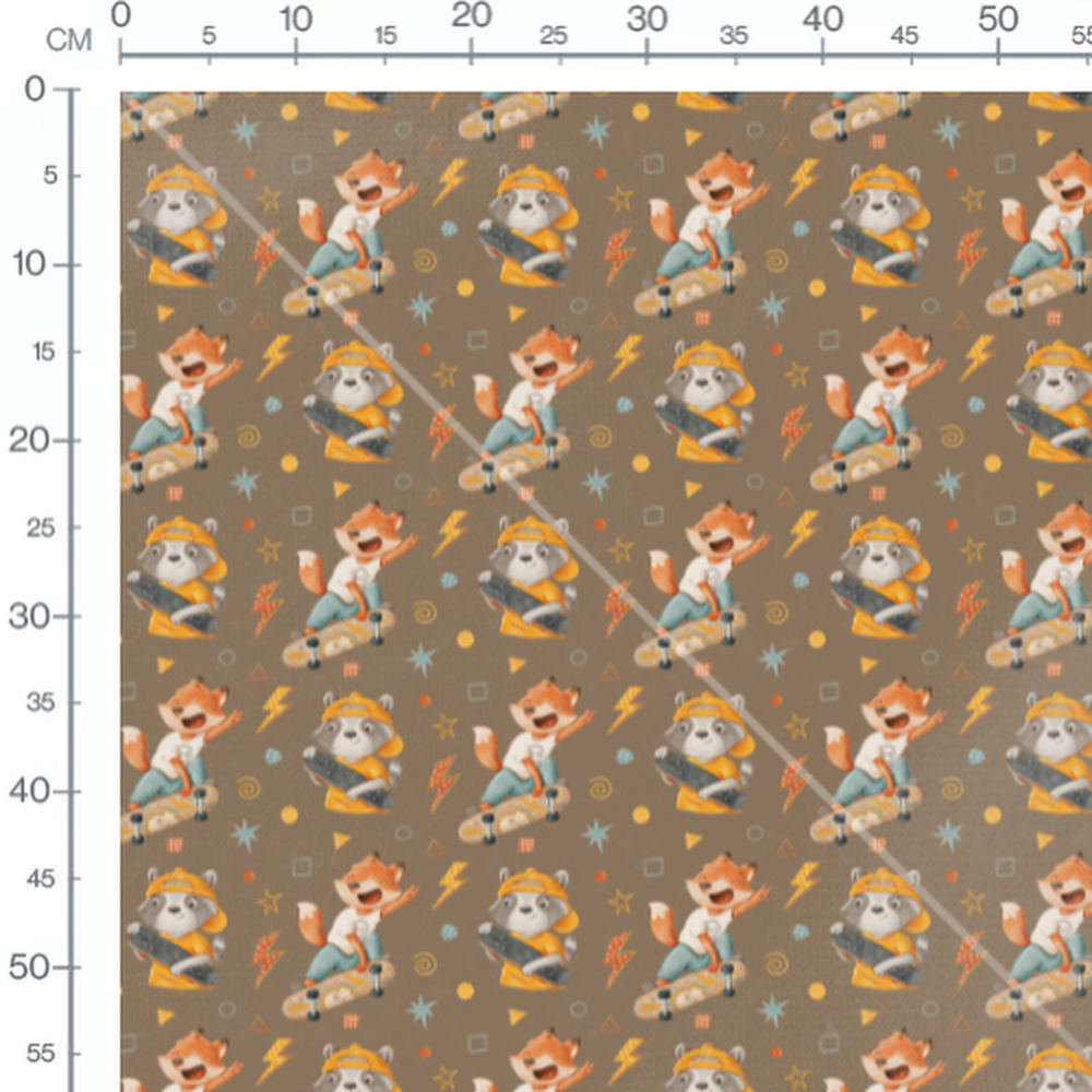 Tissu - Raton laveur et renard skateurs