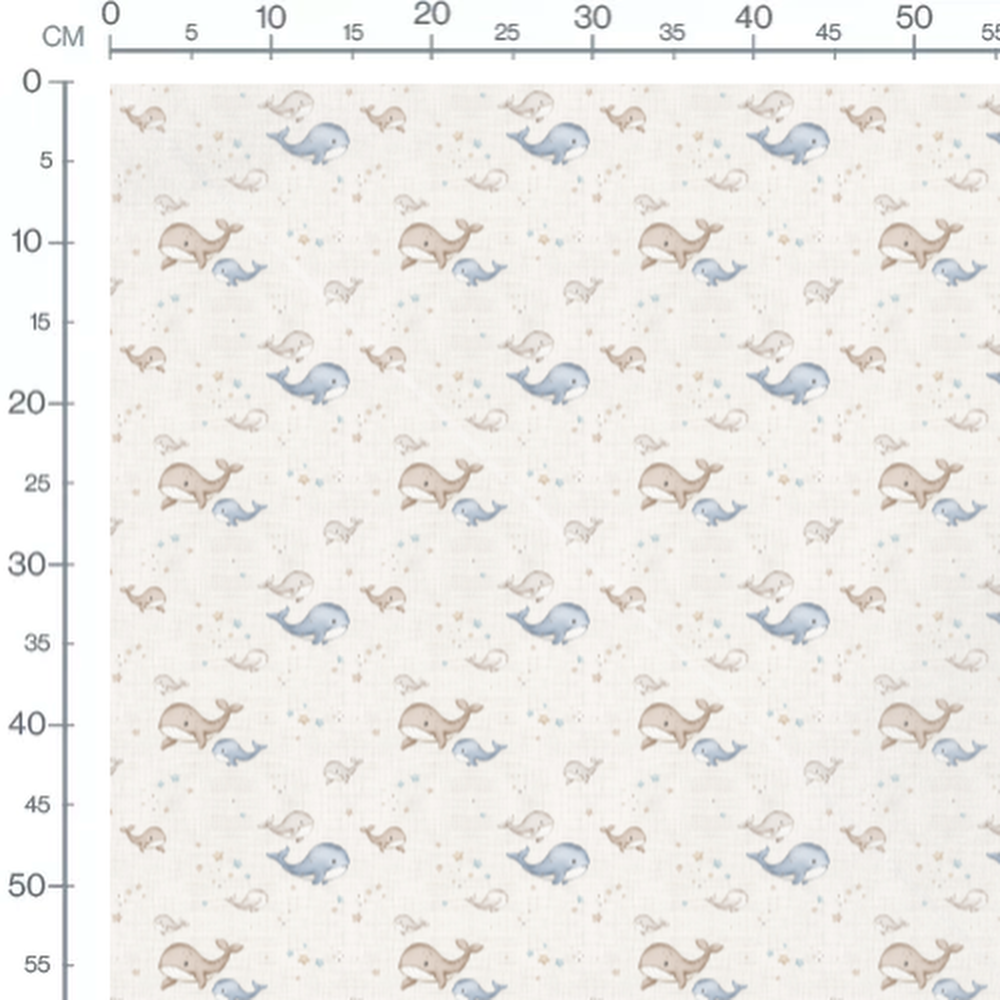 Tissu - Baleines et étoiles sur blanc