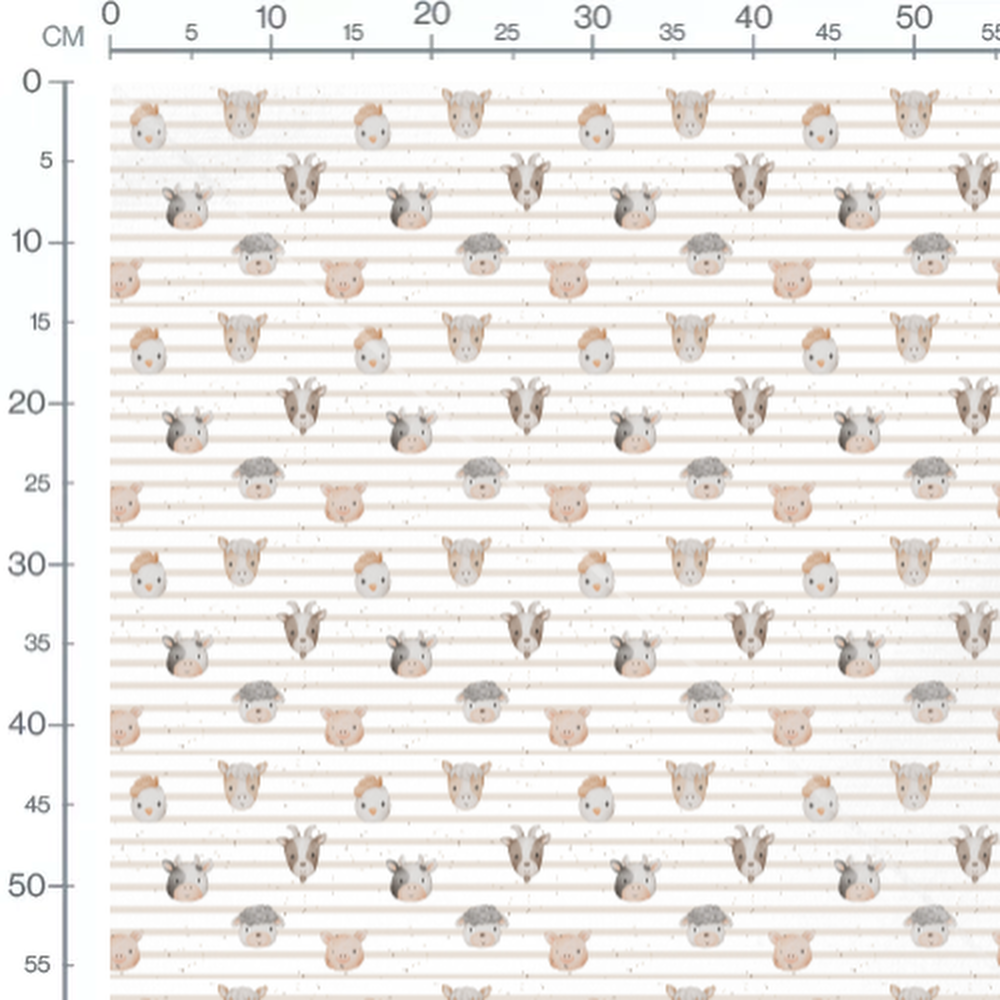 Tissu - Animaux de ferme pastel rayé