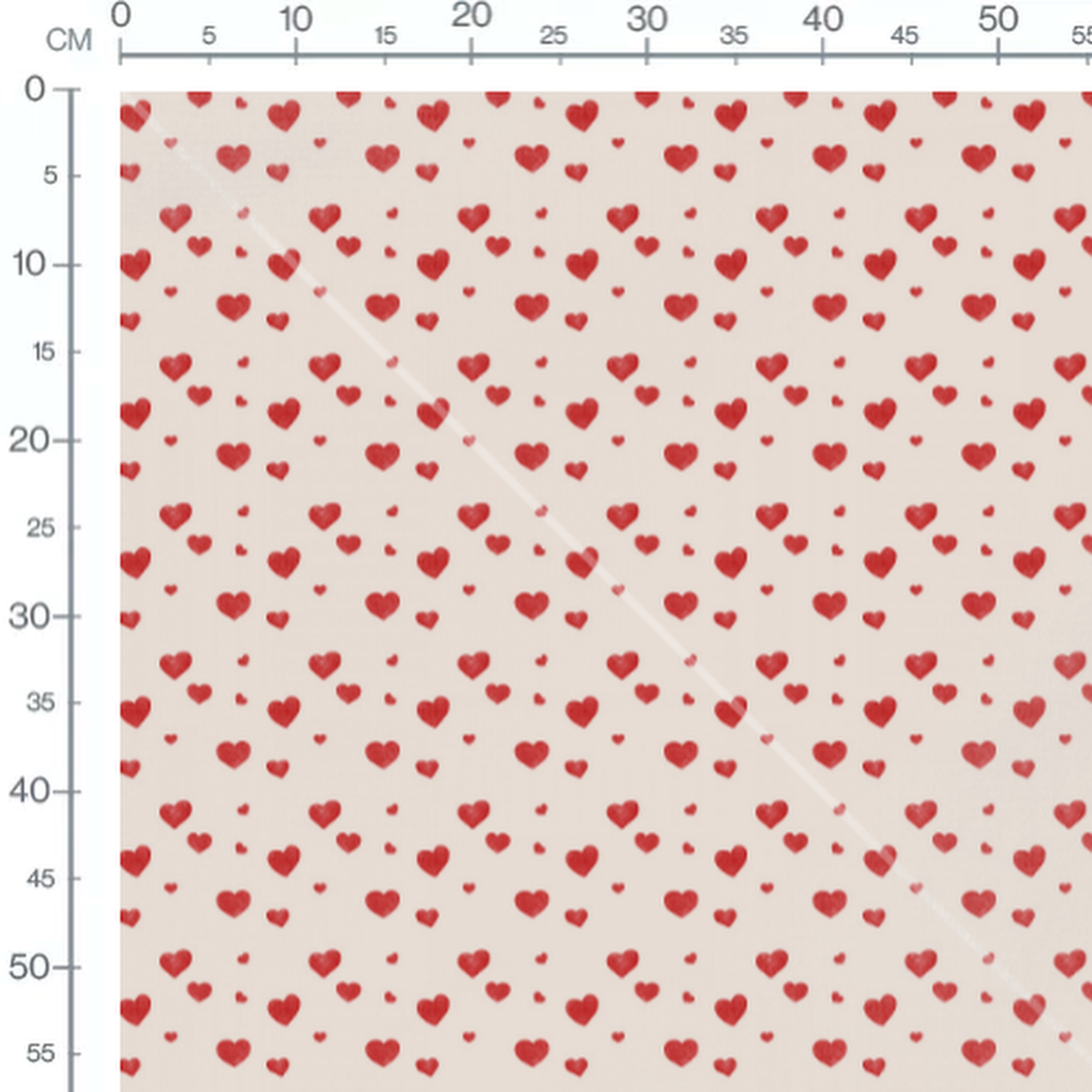 Tissu - Cœurs rouges variés beige