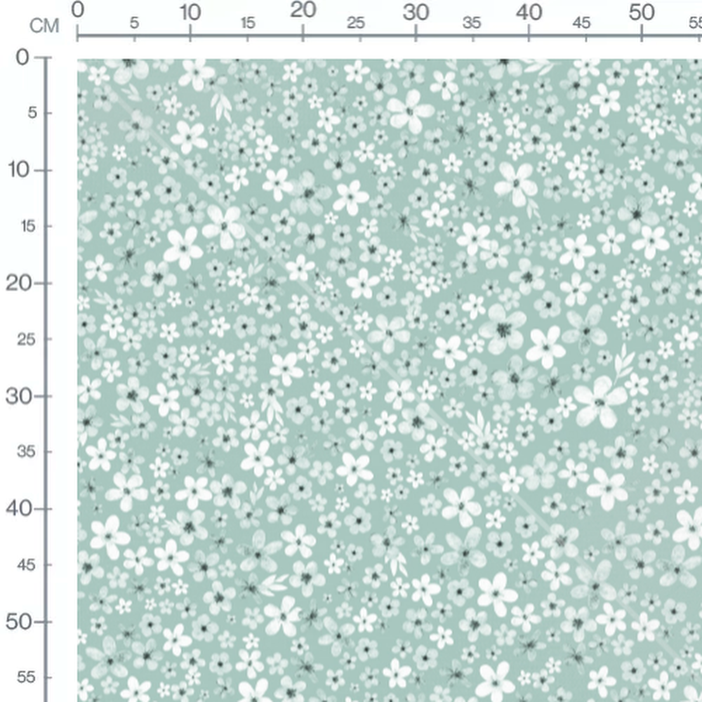 Tissu - Fleurs blanches sur vert pâle