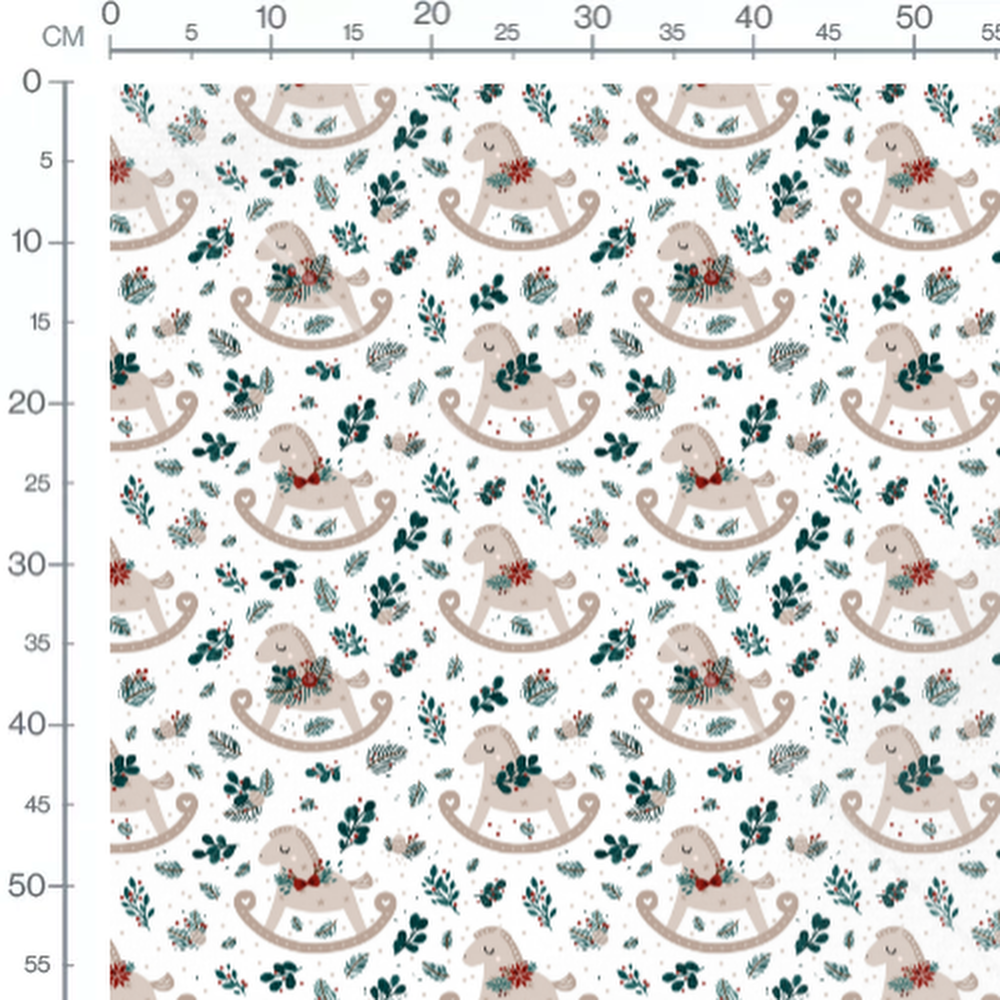 Tissu - Chevaux floraux sur fond blanc