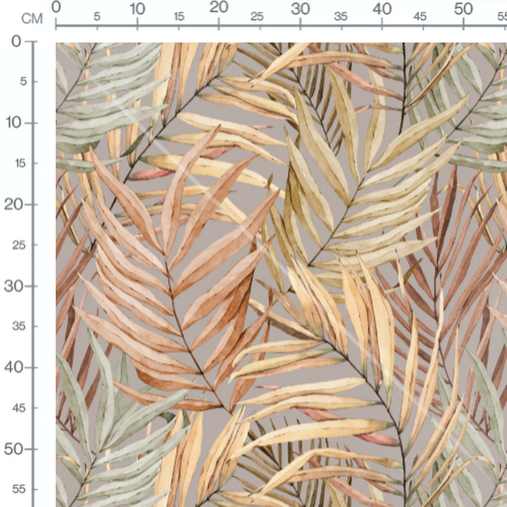 Tissu - Feuilles pastel sur beige