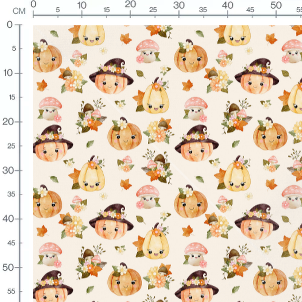 Tissu - Citrouilles et champignons beige