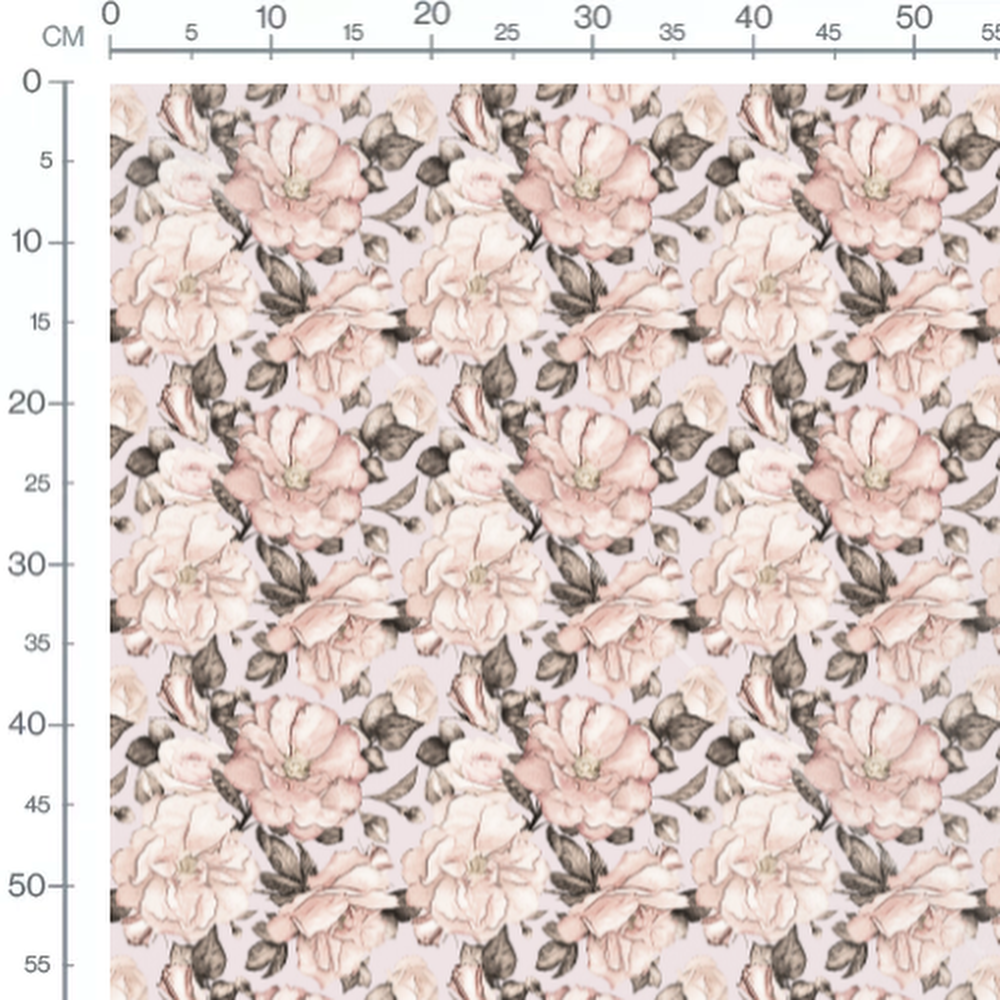 Tissu - Roses pastel et feuillage