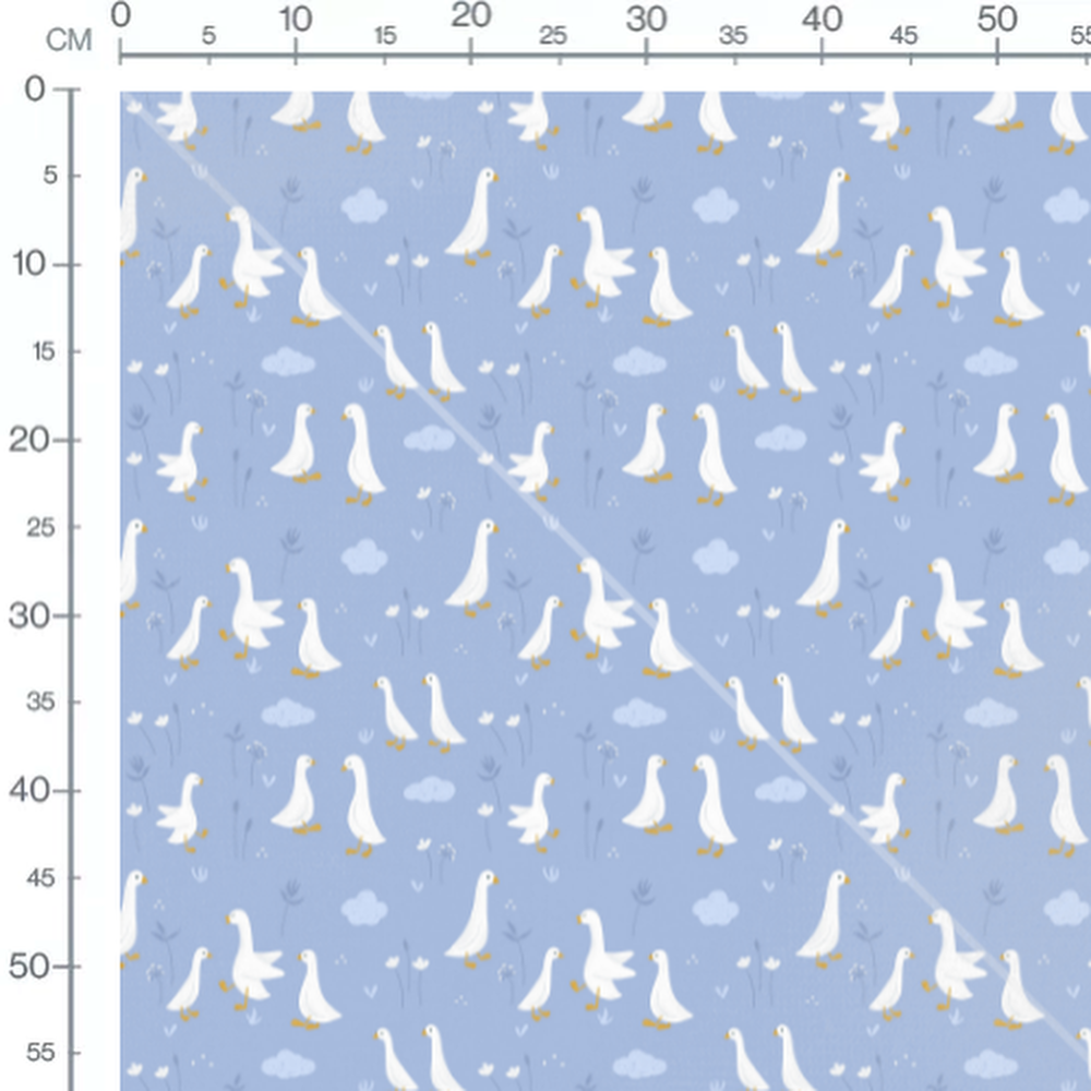 Tissu - Oies blanches et fleurs blanches