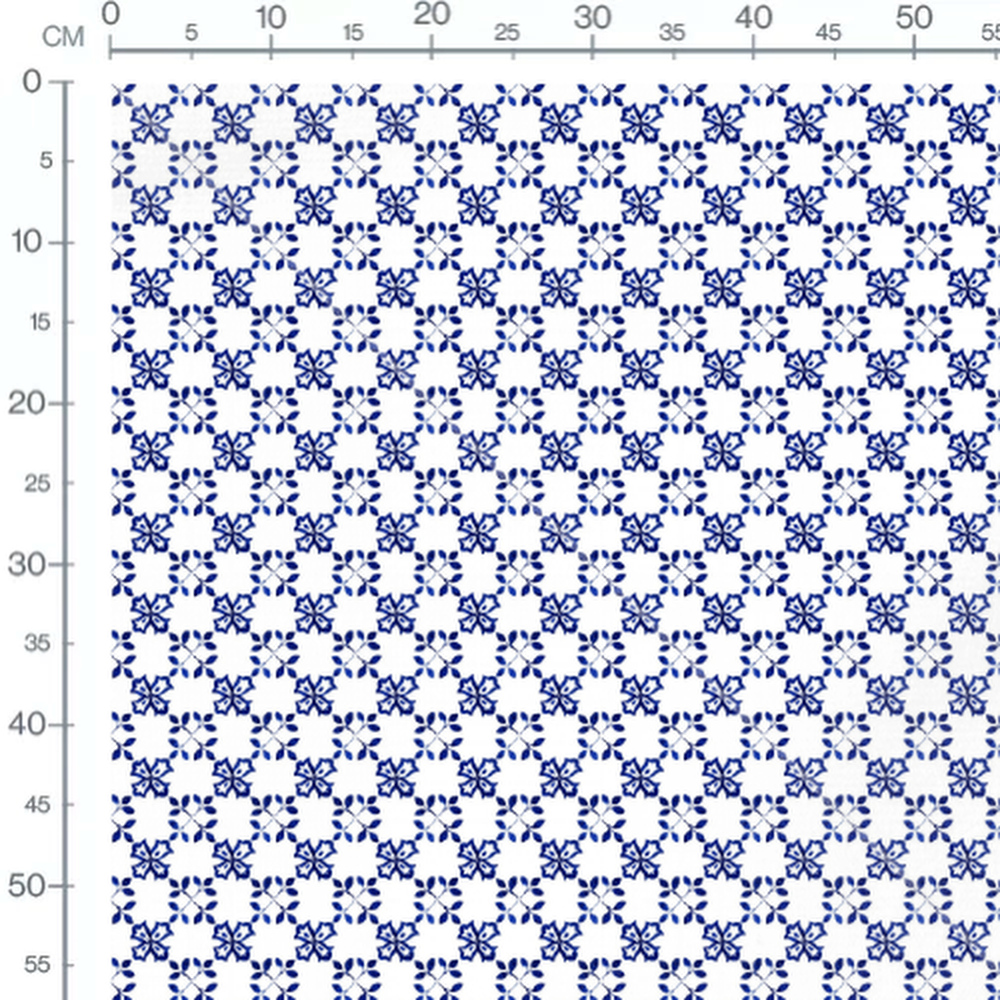 Tissu - Fleurs géométriques bleu foncé
