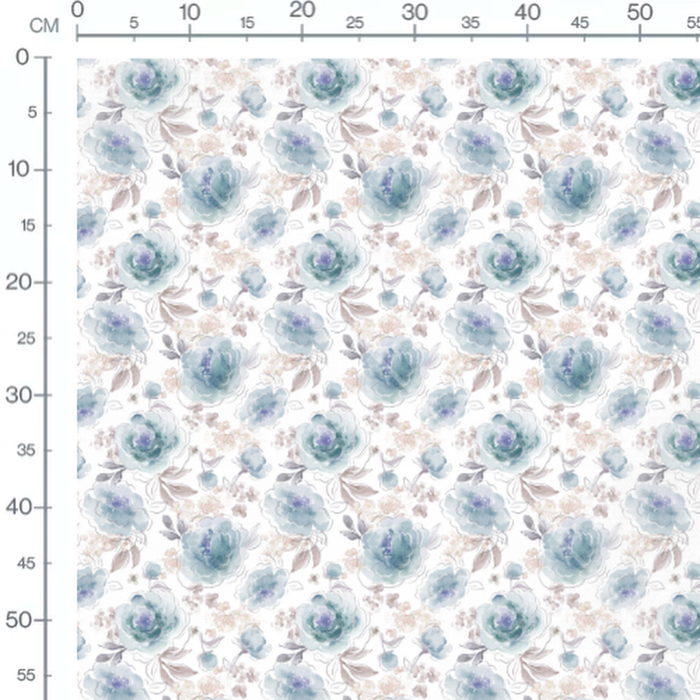 Tissu - Fleurs bleues et roses vives
