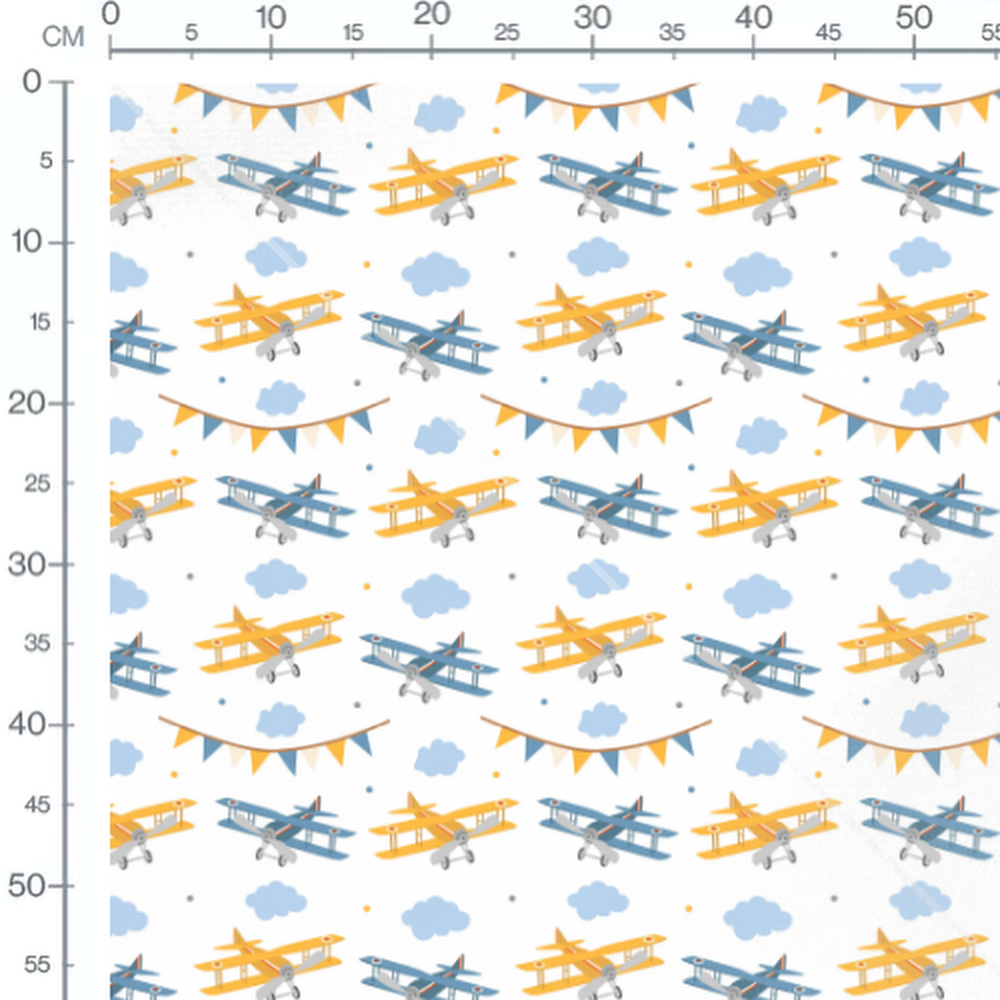 Tissu - Avions biplans sur fond blanc