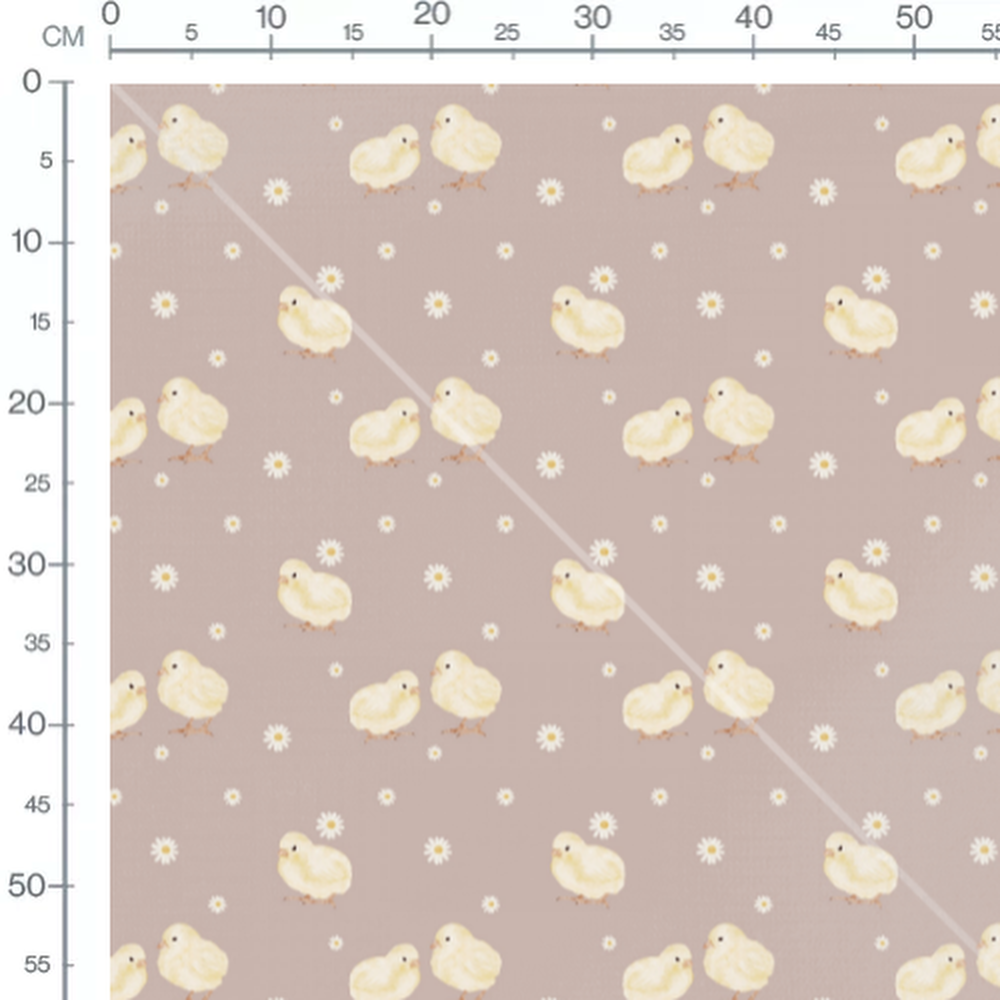 Tissu - Poussins sur fond beige