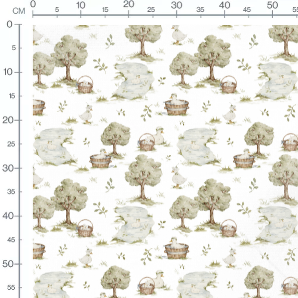 Tissu - Canards et arbres aquarelle